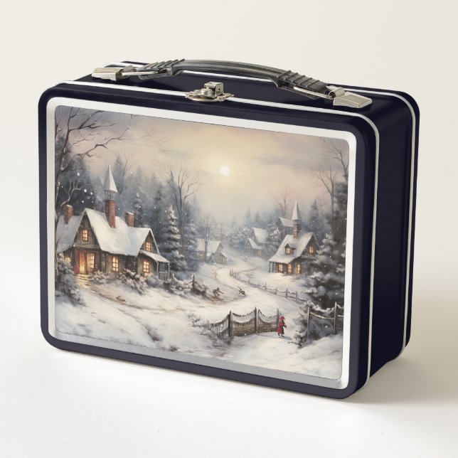 Nice village on Christmas night Metal Lunch Box (Front)