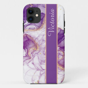 Nice Watercolor Purple Background, Golden Foils iPhone 11 Case