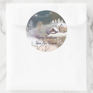 Nice winter home illustration Christmas Holiday  Classic Round Sticker