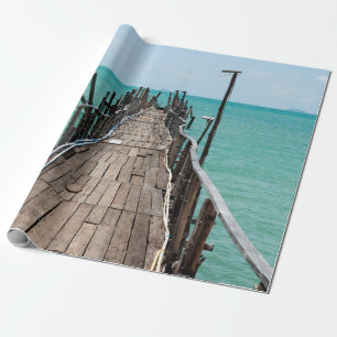 Nice wooden bridge with blue sea background at Sam Wrapping Paper