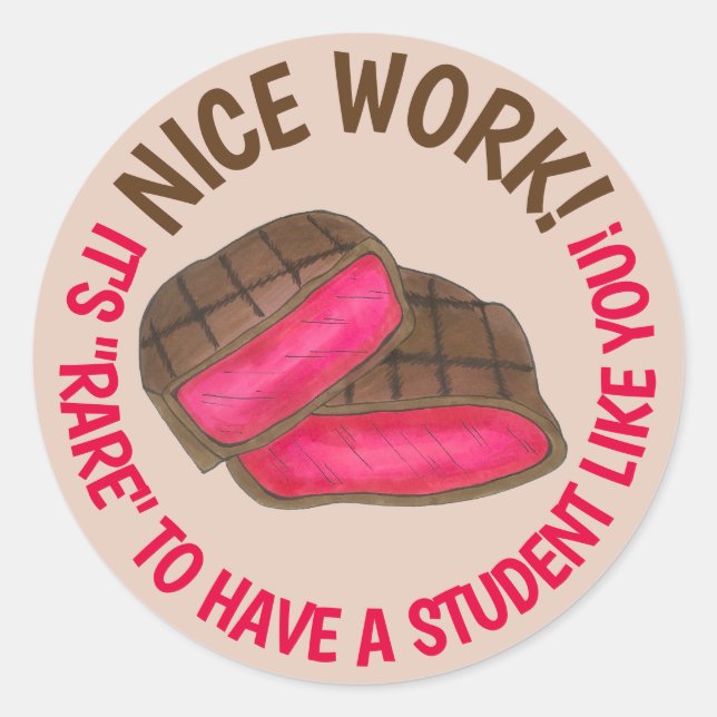 Nice Work! Rare To Have A Student Like You Steak Classic Round Sticker (Front)
