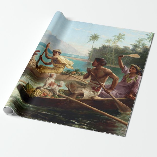 Nicholas Chevalier Race to the Market, Tahiti Wrapping Paper (Unrolled)