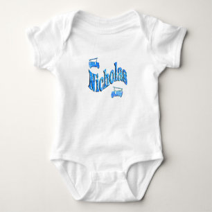Nicholas Name With Fire Trucks, Baby Bodysuit