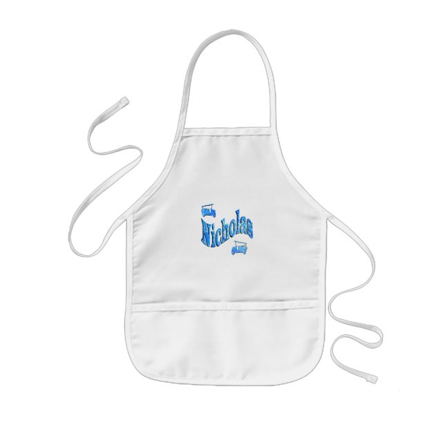 Nicholas Name With Fire Trucks, Kids Apron (Front)