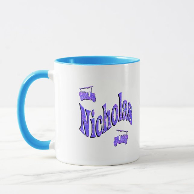 Nicholas Name With Fire Trucks, Mug (Left)