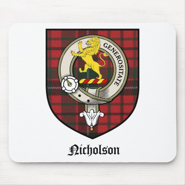 Nicholson Clan Crest Badge Tartan Mouse Pad (Front)
