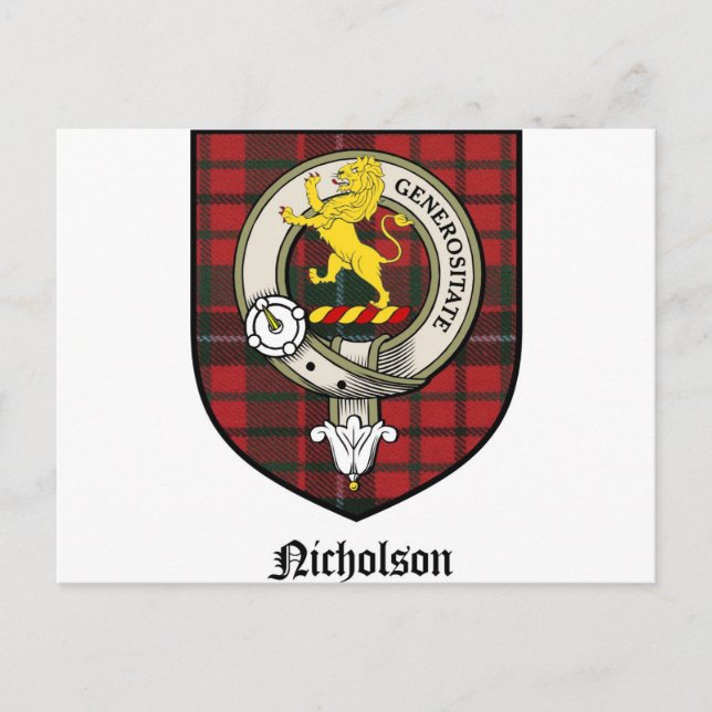 Nicholson Clan Crest Badge Tartan Postcard (Front)