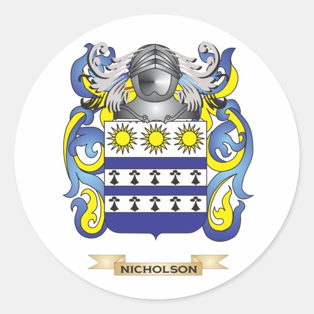 Nicholson Coat of Arms (Family Crest) Classic Round Sticker (Front)
