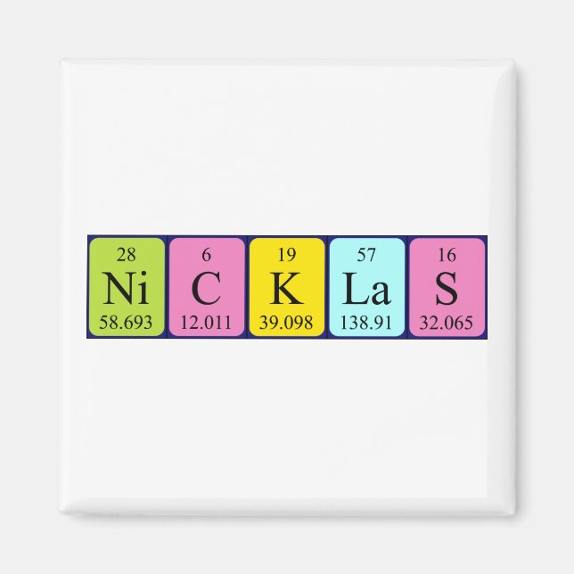 Nicklas periodic table name magnet (Front)
