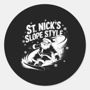Nicks Slope Style Christmas Snowboarding Santa Sno Classic Round Sticker