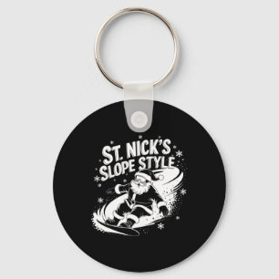 Nicks Slope Style Christmas Snowboarding Santa Sno Key Ring