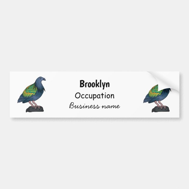 Nicobar pigeon bird cartoon illustration bumper sticker (Front)