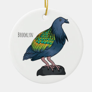 Nicobar pigeon bird cartoon illustration ceramic ornament