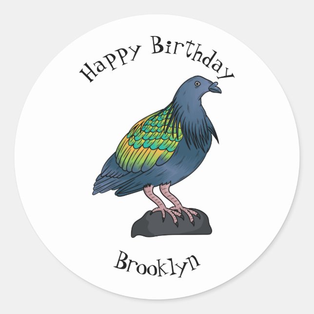Nicobar pigeon bird cartoon illustration  classic round sticker (Front)