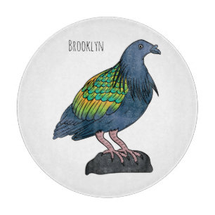 Nicobar pigeon bird cartoon illustration cutting board