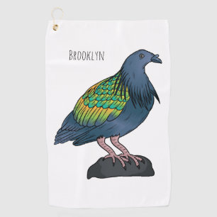 Nicobar pigeon bird cartoon illustration golf towel