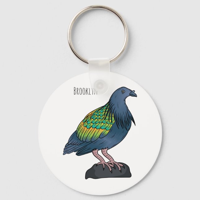 Nicobar pigeon bird cartoon illustration key ring (Front)