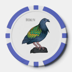 Nicobar pigeon bird cartoon illustration  poker chips