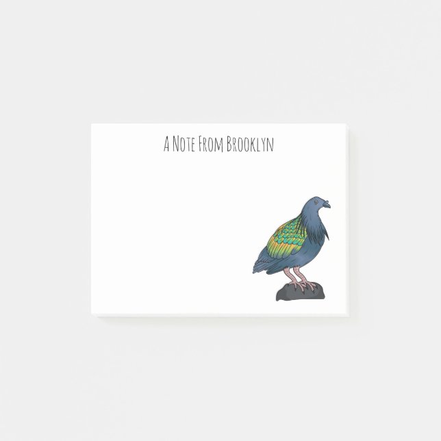 Nicobar pigeon bird cartoon illustration  post-it notes (Front)