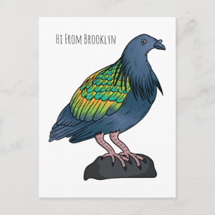 Nicobar pigeon bird cartoon illustration postcard