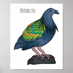 Nicobar pigeon bird cartoon illustration  poster