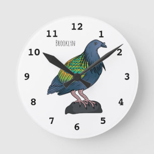 Nicobar pigeon bird cartoon illustration round clock
