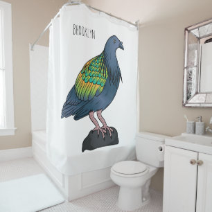 Nicobar pigeon bird cartoon illustration shower curtain