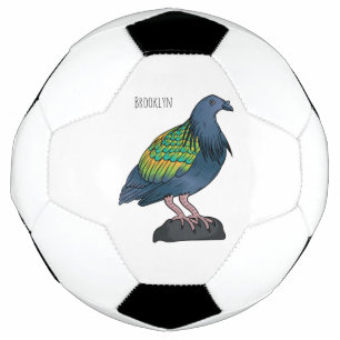 Nicobar pigeon bird cartoon illustration soccer ball