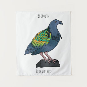 Nicobar pigeon bird cartoon illustration tapestry
