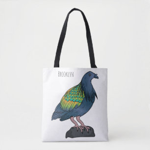 Nicobar pigeon bird cartoon illustration tote bag