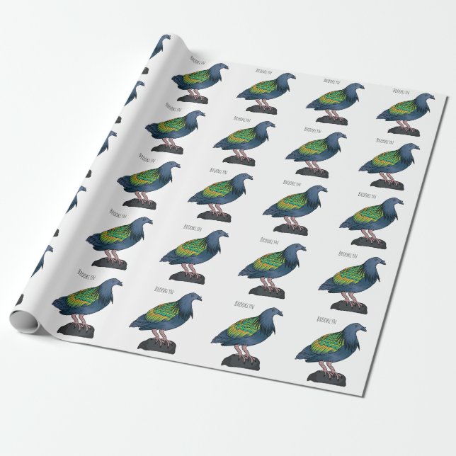 Nicobar pigeon bird cartoon illustration wrapping paper (Unrolled)