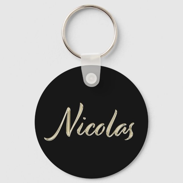 Nicolas Name white gold Button Keychain (Front)