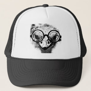Nicolaus the ostrich in black & white graphic trucker hat