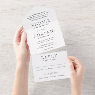 Nicole White Elegant Wedding All In One Invitation