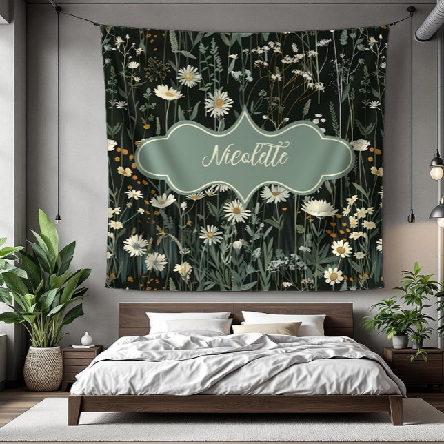 Nicolette Dark Daisy Floral Fleece Blanket (detail)