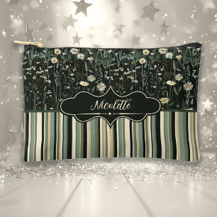Nicolette Dark Daisy Floral Striped Accessory Pouch
