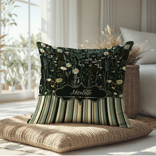 Nicolette Dark Daisy Floral Striped Cushion