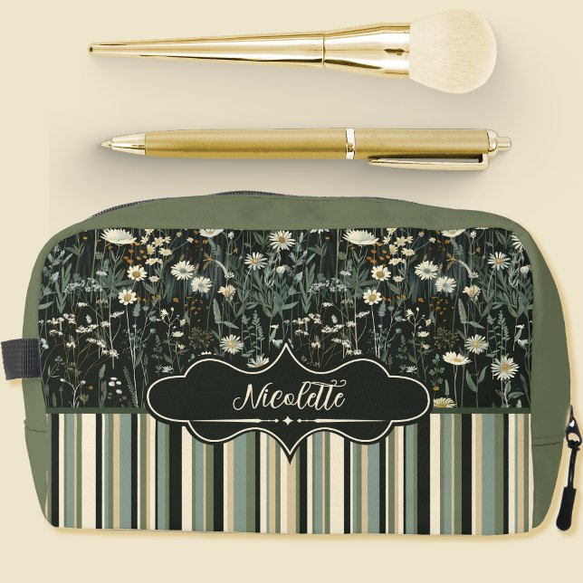 Nicolette Dark Daisy Floral Striped Dopp Kit (Creator Uploaded)