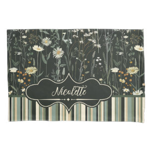 Nicolette Dark Daisy Floral Striped Pillowcase