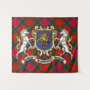Nicolson Clan Badge & Unicorns w/Tartan  Tapestry