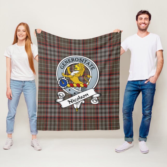 Nicolson Hunting Weathered Clan Badge Tartan Plaid Fleece Blanket (In Situ)