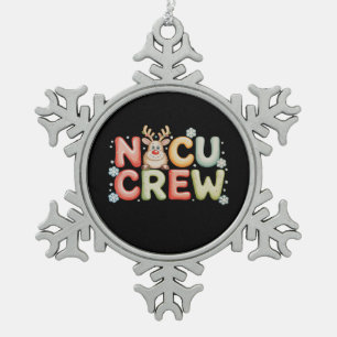 NICU Crew Christmas Lights Reindeer Neonatal Xmas Snowflake Pewter Christmas Ornament
