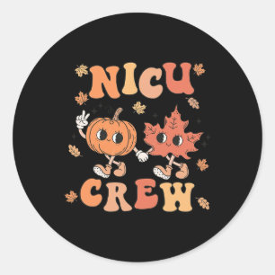 NICU Crew Pumpkin Leaf Fall NICU Nurse Halloween Classic Round Sticker