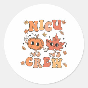 Nicu Crew Pumpkin Leaf Fall Nicu Nurse Halloween Classic Round Sticker