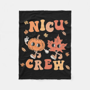 Nicu Crew Pumpkin Leaf Fall Nicu Nurse Halloween Fleece Blanket