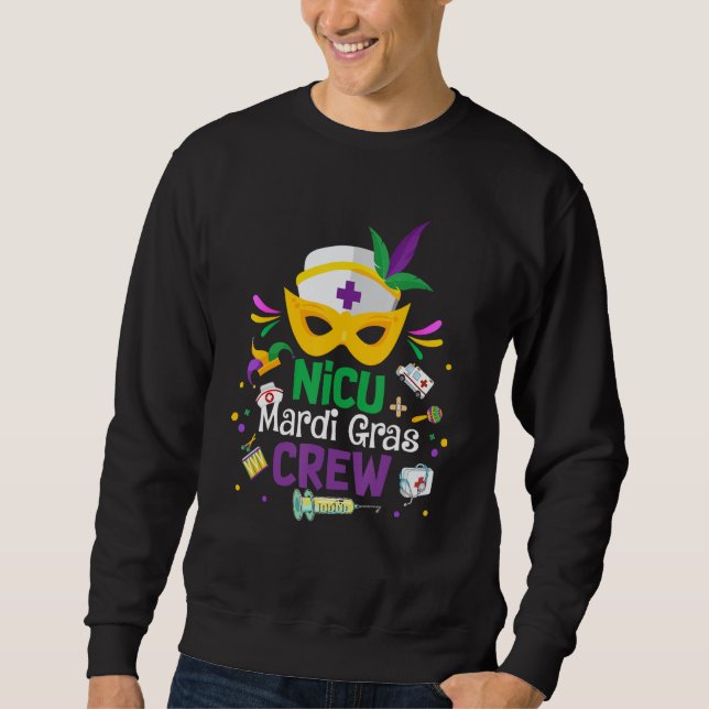 Nicu Mardi Gras Nurse Crew Family Group Nursing Lo Sweatshirt (Front)