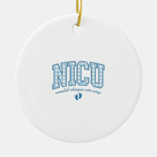 NICU Nurse Baby Feet Plaid Lettering Shirt Design_ Ceramic Ornament