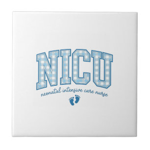NICU Nurse Baby Feet Plaid Lettering Shirt Design_ Ceramic Tile