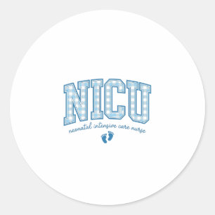 NICU Nurse Baby Feet Plaid Lettering Shirt Design_ Classic Round Sticker