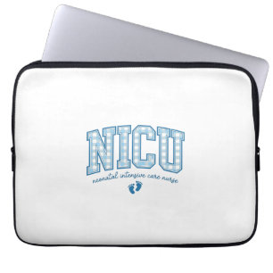 NICU Nurse Baby Feet Plaid Lettering Shirt Design_ Laptop Sleeve